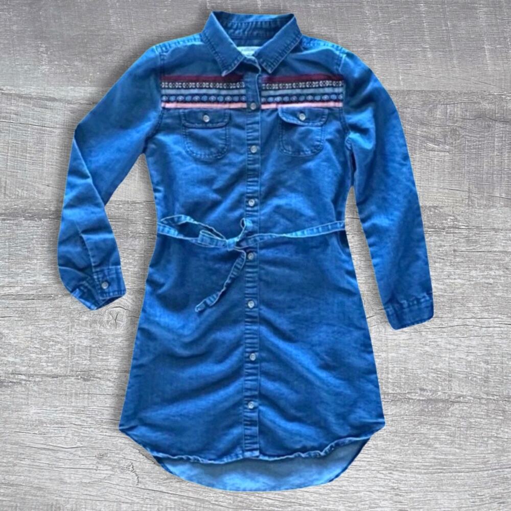 Wallflower Girls Blue Chambray Shirt Dress M 10/12 Roll Tab Sleeve Knee Length